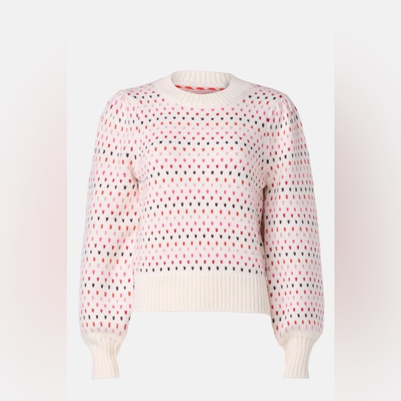 NEW Marine Layer Pink Alma Puff Sleeve Pink Red Heart Print Ivory Sweater Size M - Picture 4 of 12